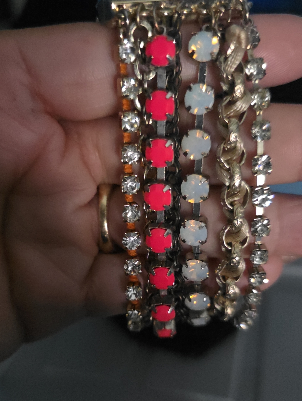 Vintage Gold Bracelet Set with Pink and Opalescent Stones